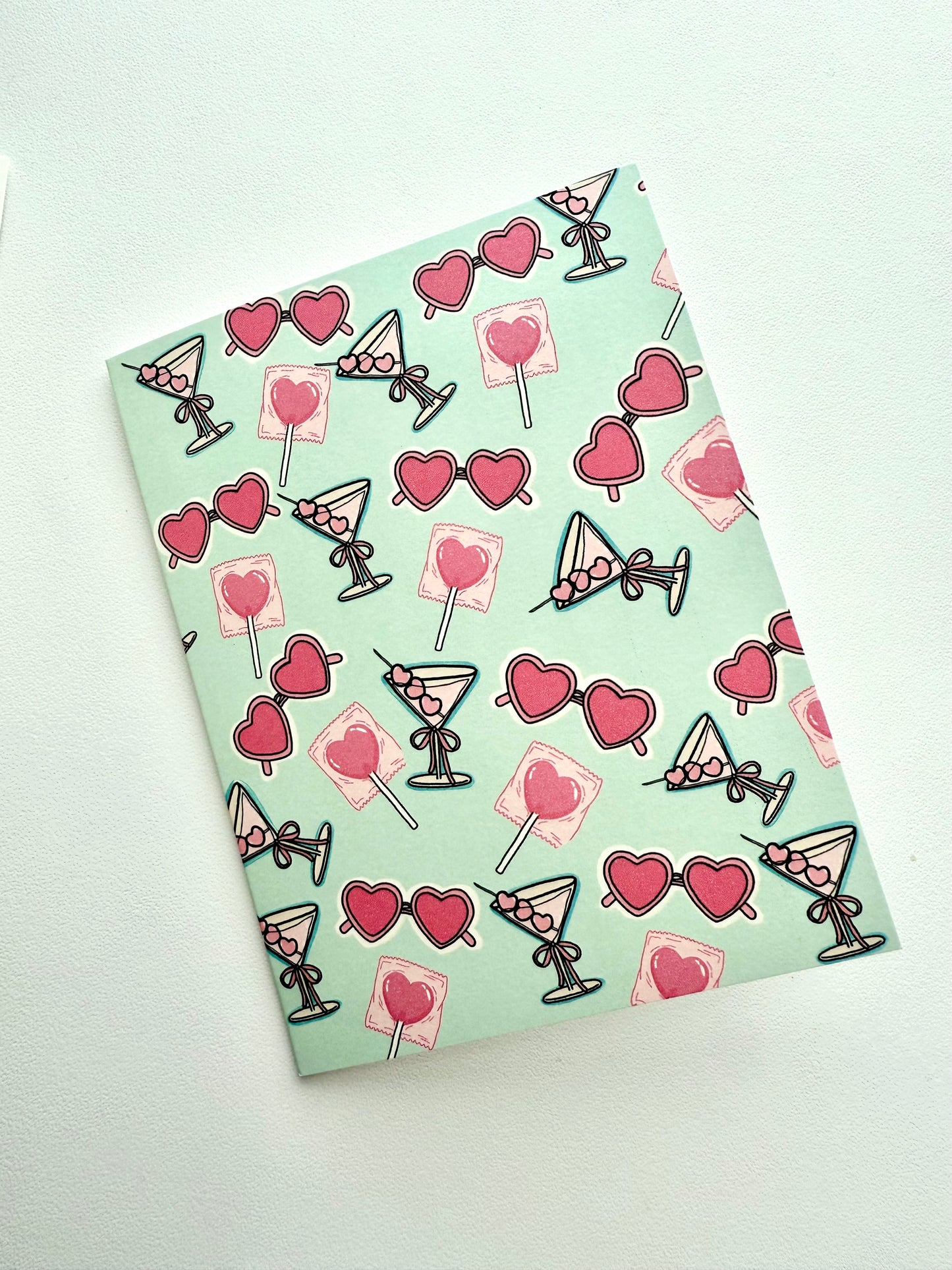 Cotton Candy Cocktail Card Set | Girly Heart & Martini Pattern Stationery (15–30 Cards)