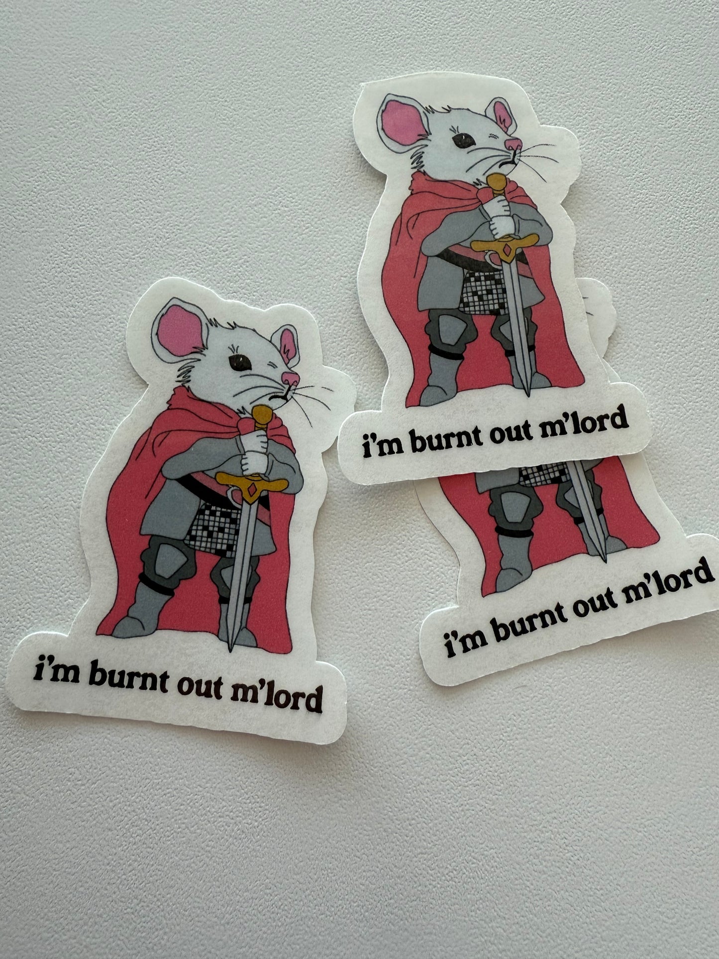 Burnt Out Medieval Mouse | Cute Relatable - Mouse Vinyl Sticker