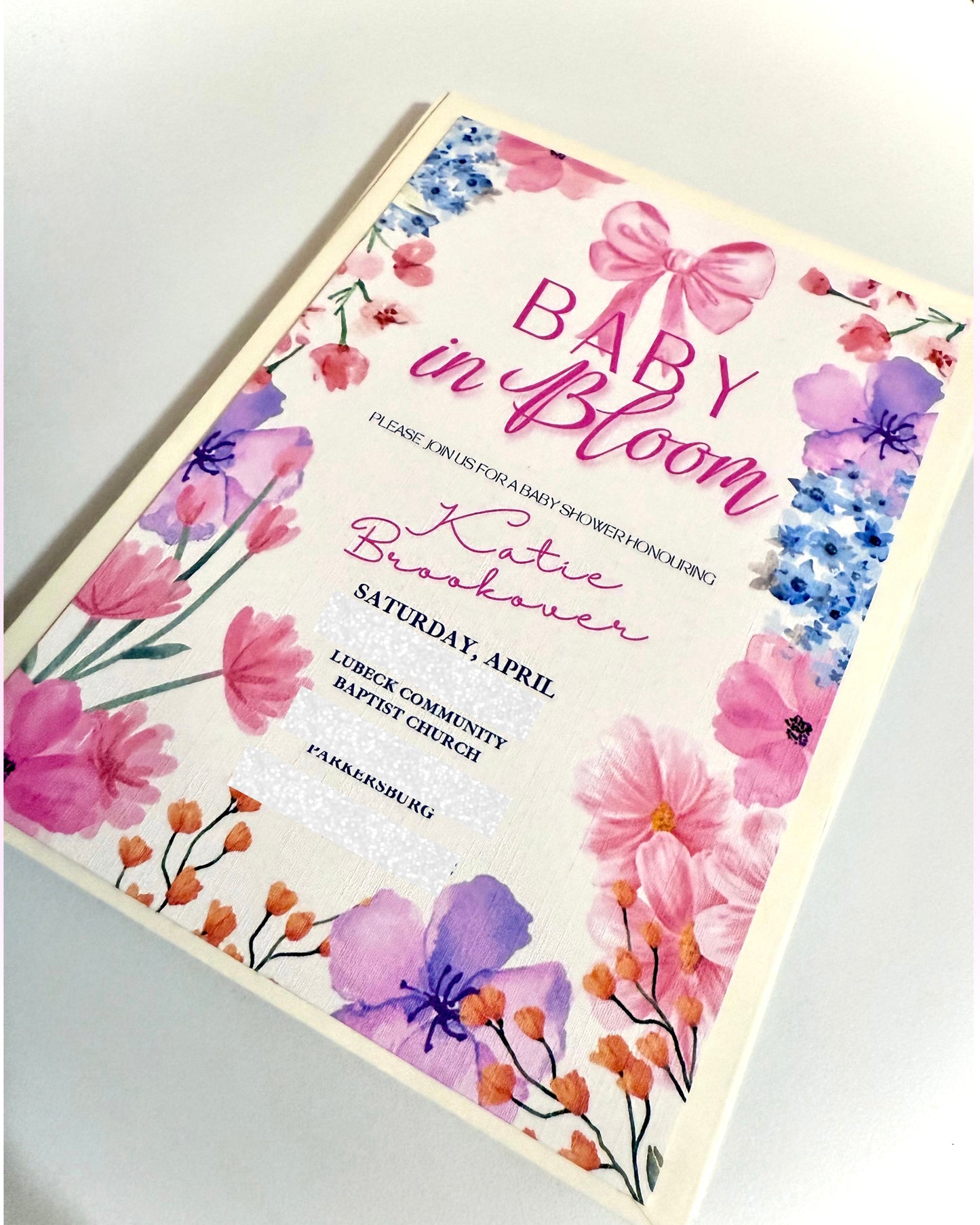 Baby In Bloom Baby Shower Invitations | Custom Watercolor Floral A7 Printed Invites with Envelopes