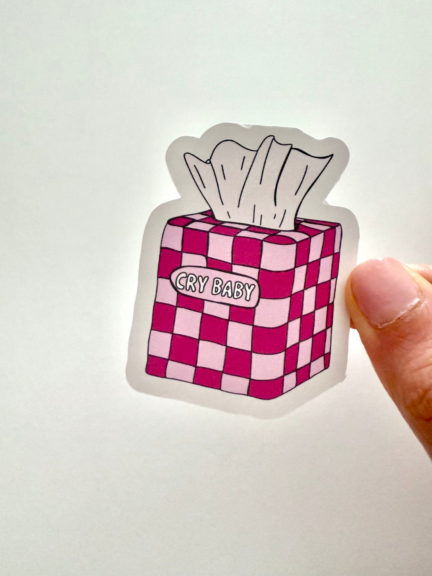 Cry Baby Cute Sticker – Funny Pink Emotional Aesthetic Vinyl Decal