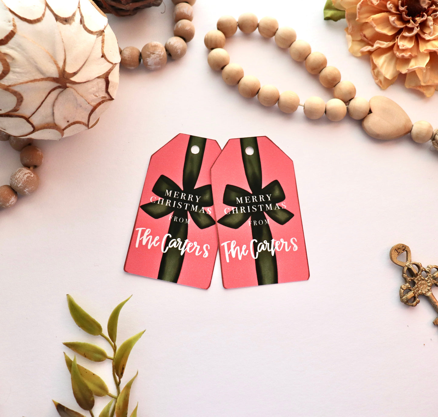 Personalized Christmas Bow Gift Tags – Custom Name Holiday Present Tags