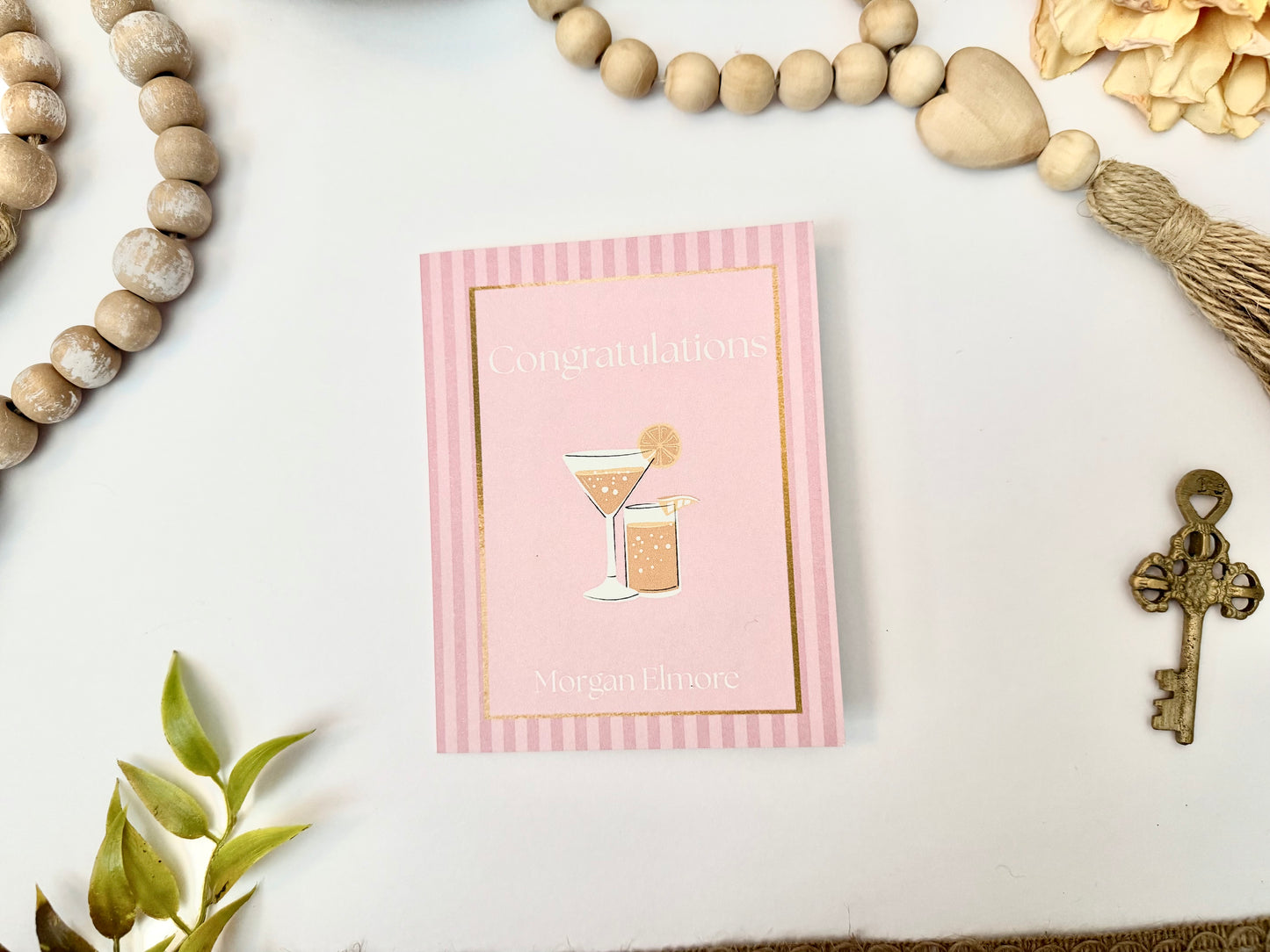 Personalized Celebration Cocktail Card Set | Custom A2 Congrats Stationery with Drink Illustration