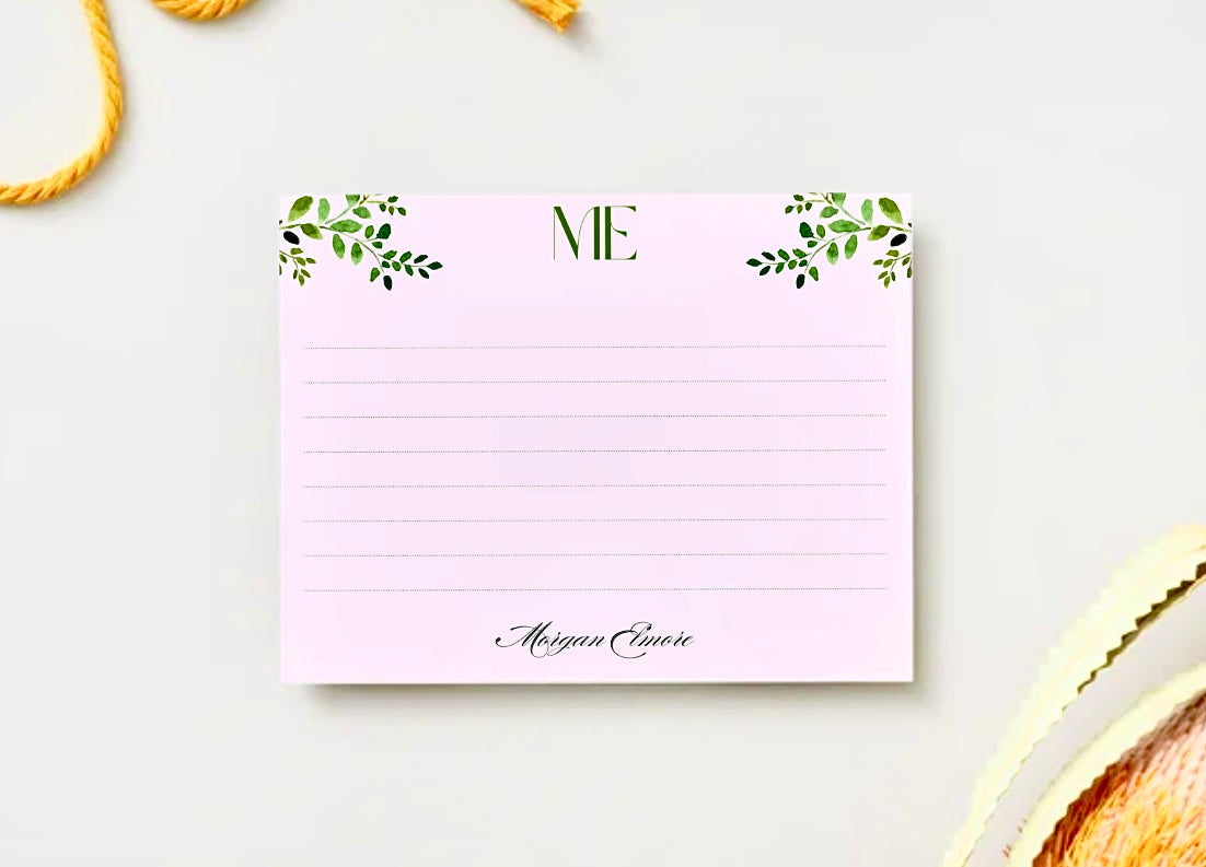Pink & Green Custom Stationery – Personalized Floral Preppy Note Cards