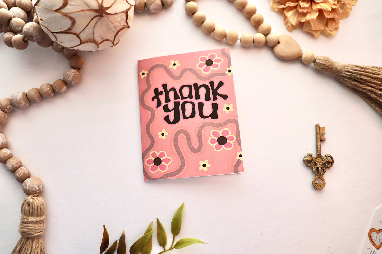 Retro Floral Thank You Card Set | A2 Vintage Flower Stationery (15–30 Cards with Envelopes)