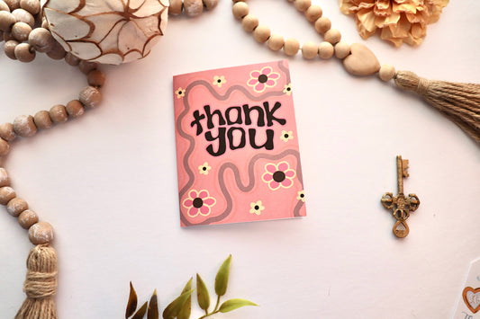 Retro Floral Thank You Card Set | A2 Vintage Flower Stationery (15–30 Cards with Envelopes)
