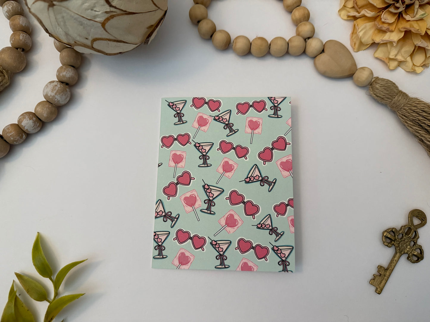 Cotton Candy Cocktail Card Set | Girly Heart & Martini Pattern Stationery (15–30 Cards)