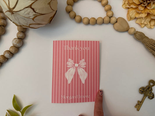 Pink Bow Personalized Thank You Cards