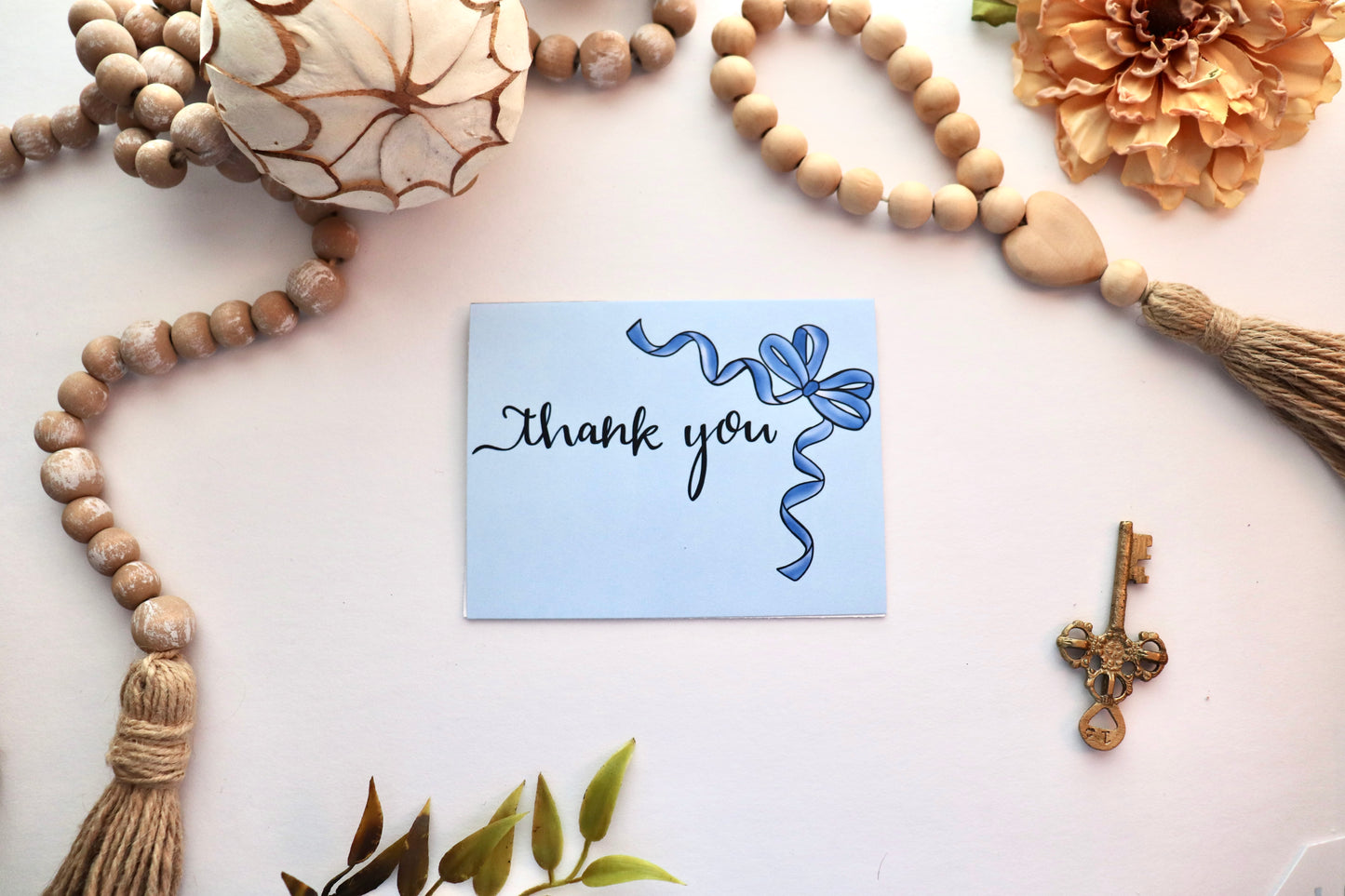 Blue Bow Thank You Card | Elegant A2 Blank Thank You Greeting Card with Envelope