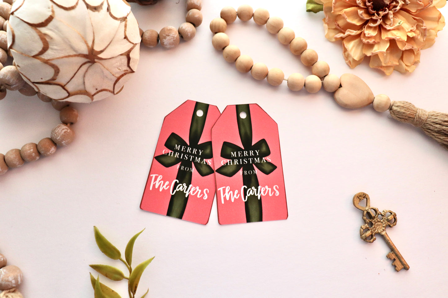 Personalized Christmas Bow Gift Tags – Custom Name Holiday Present Tags