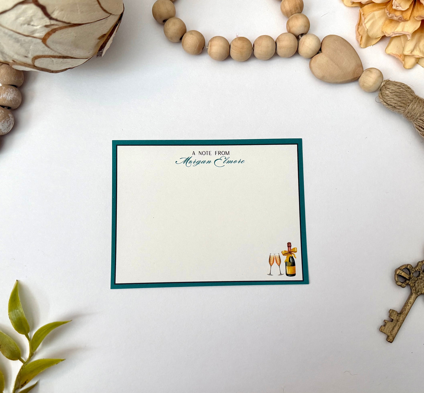 Champagne Bottle Desk Stationery | Custom Note Sheets