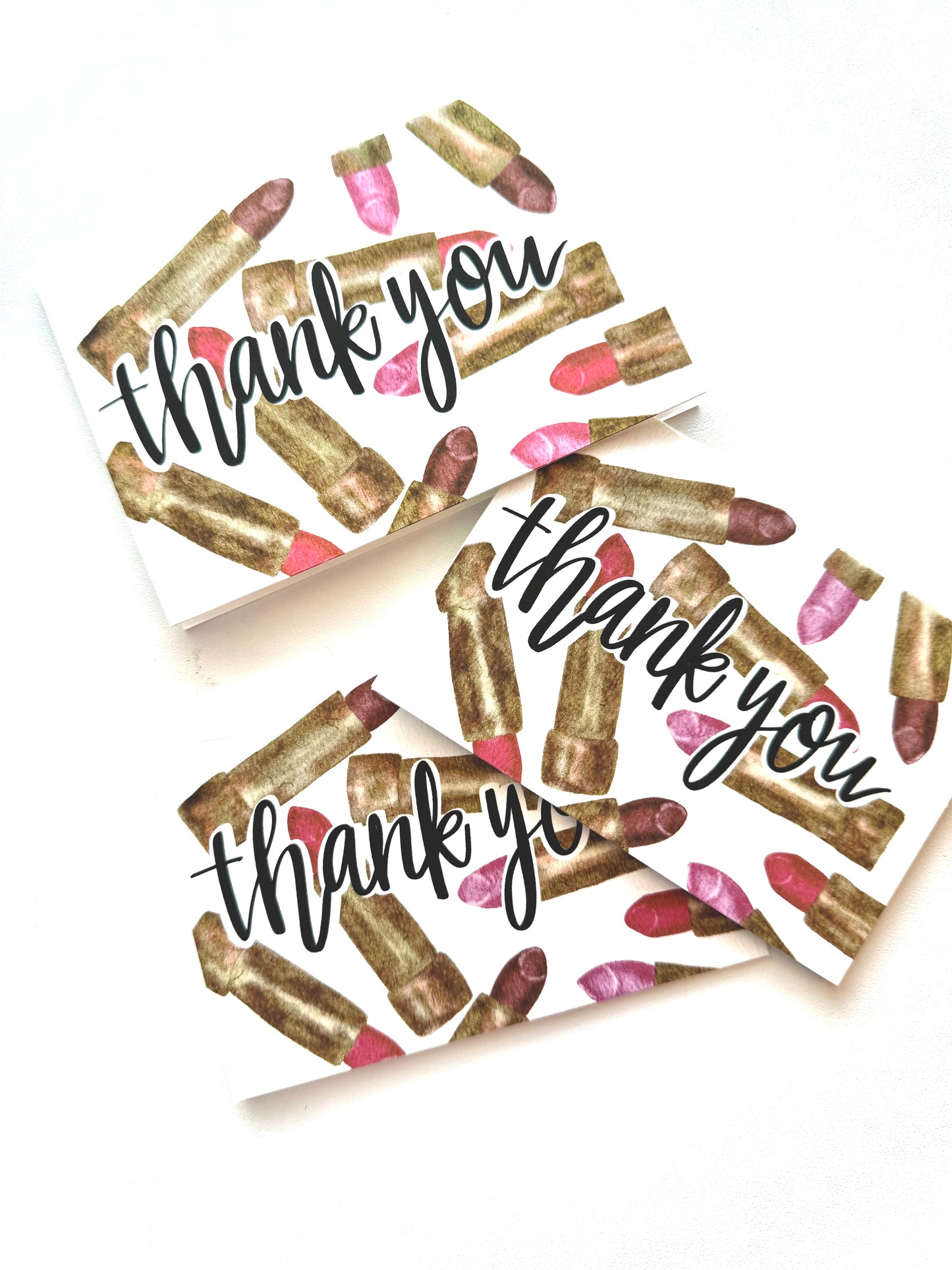 Lipstick Thank You Card Set | Makeup Themed A2 Appreciation Stationery with Envelopes