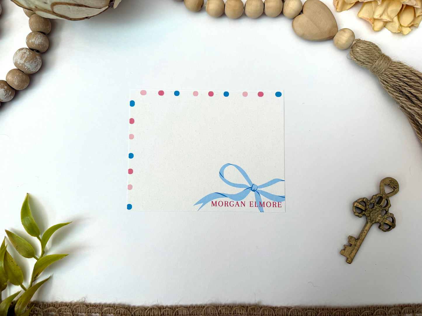 Blue Bow Desk Stationery | Custom Note Sheets