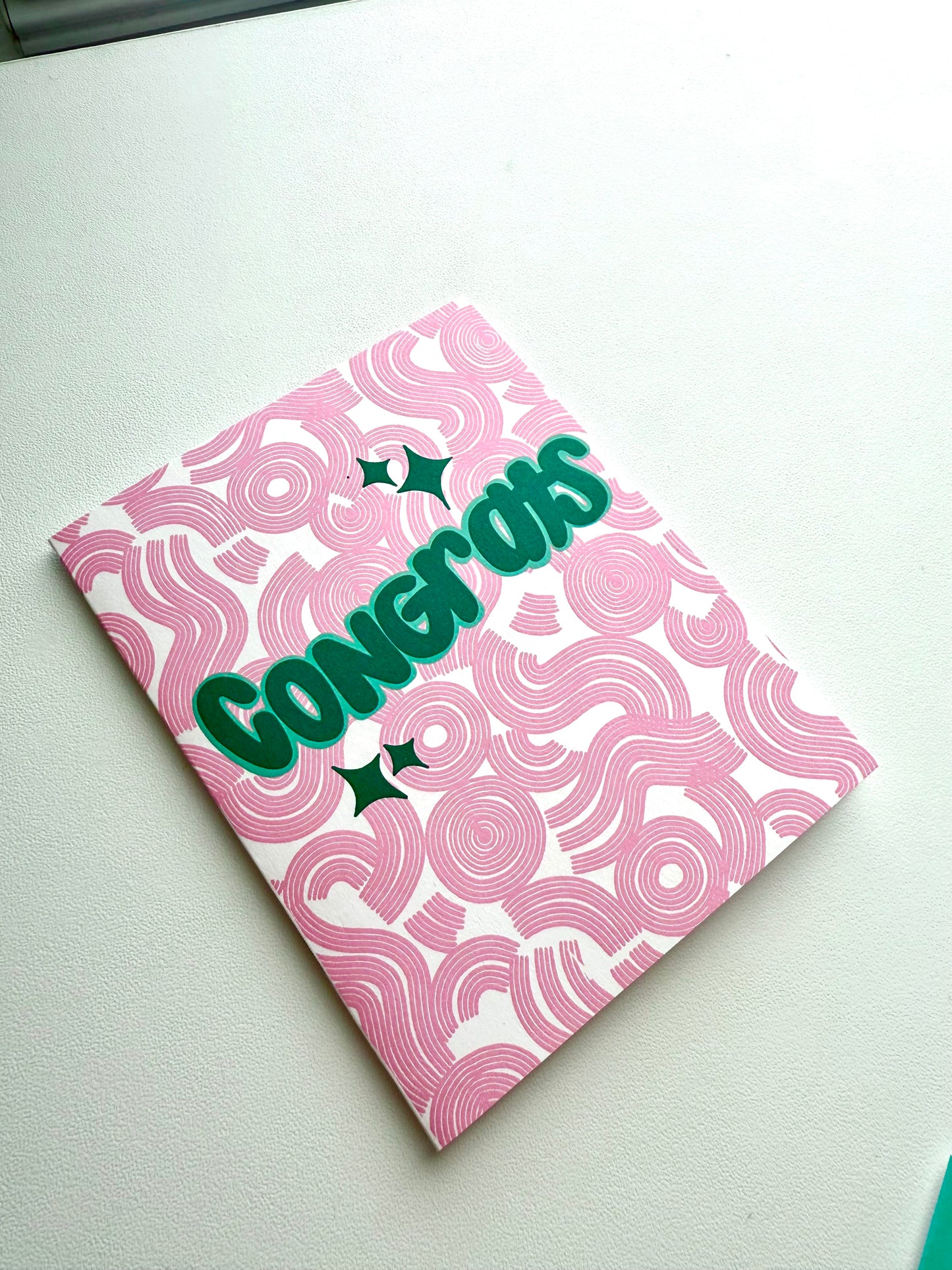 Pink & Teal Congrats Card | Bold Retro A2 Congratulations Greeting Card