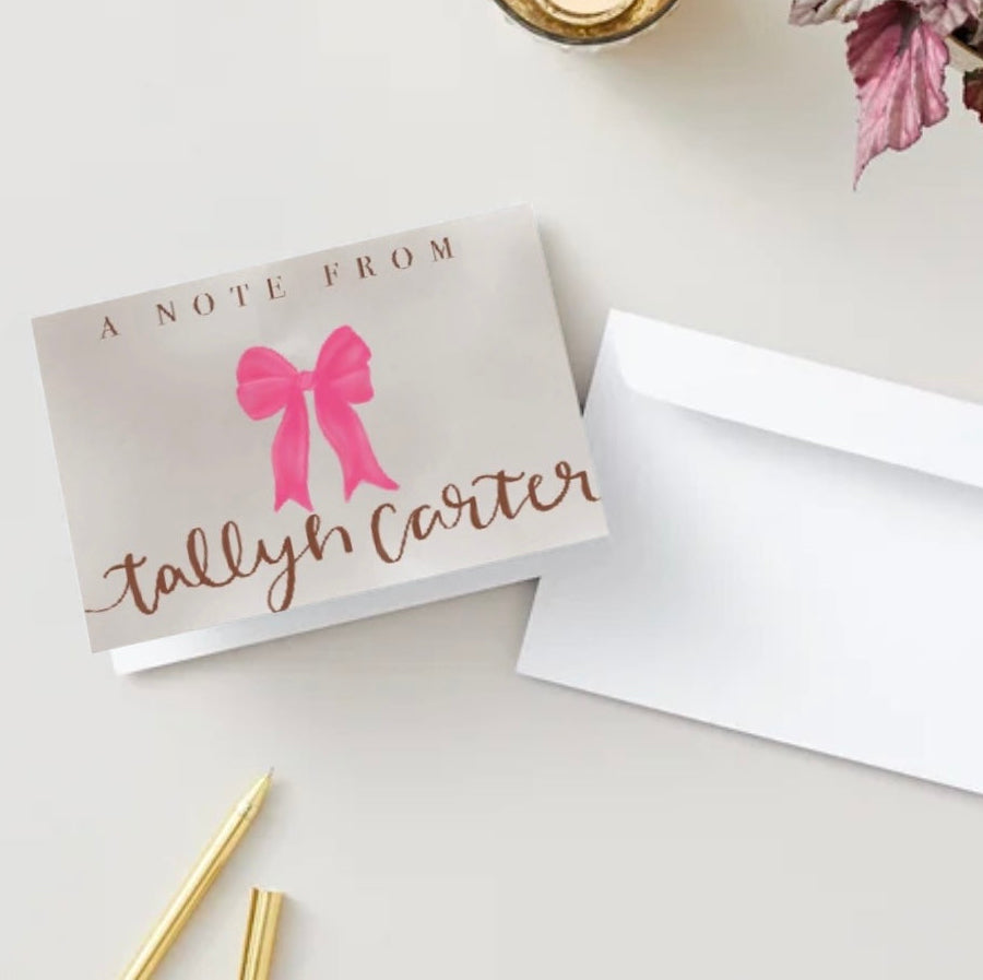 Personalized Bow Stationery Cards – Custom Preppy Monogram Note Cards with Envelopes