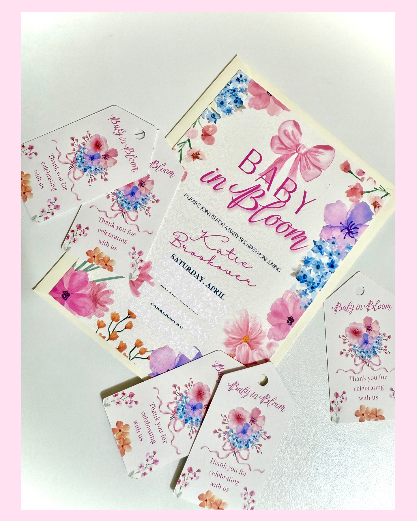 Baby In Bloom Baby Shower Invitations | Custom Watercolor Floral A7 Printed Invites with Envelopes