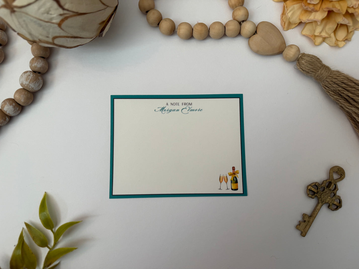Champagne Bottle Desk Stationery | Custom Note Sheets