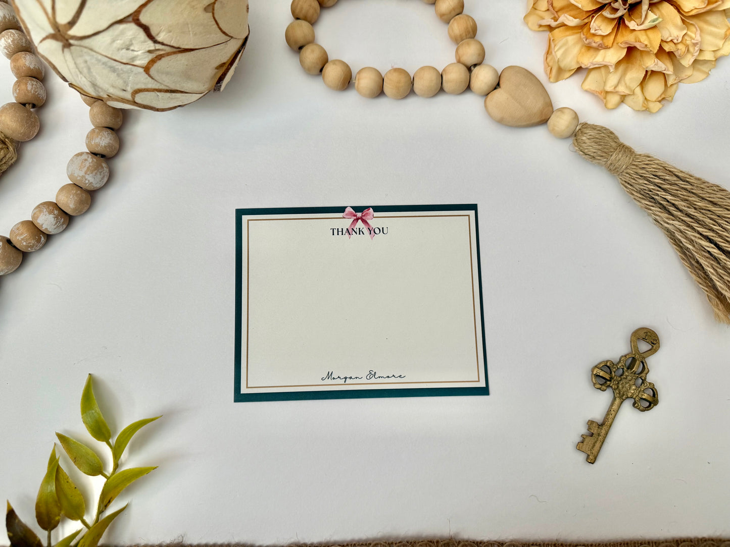 Green Thank You Desk Stationery | Custom Note Sheets