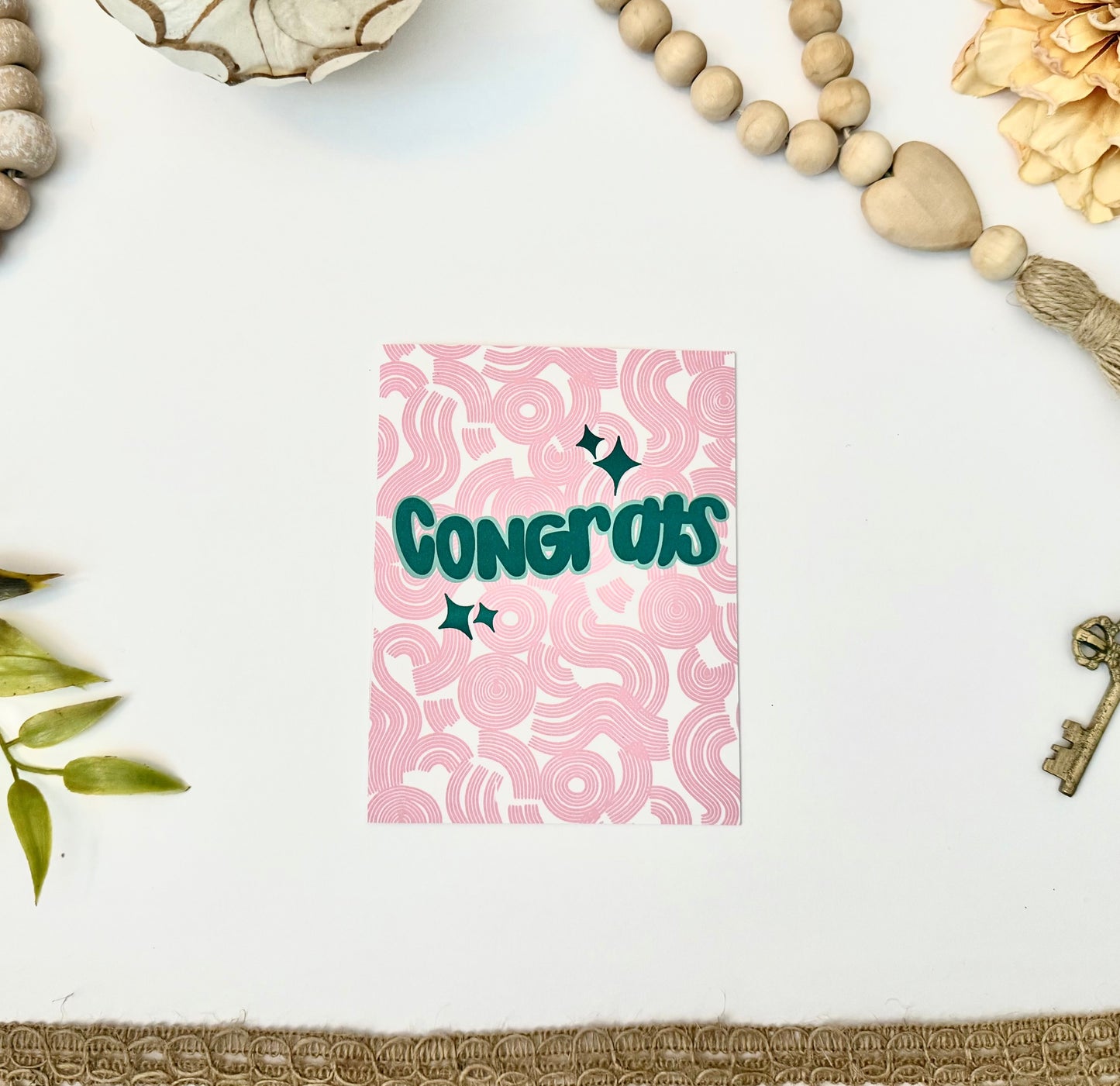 Pink & Teal Congrats Card | Bold Retro A2 Congratulations Greeting Card