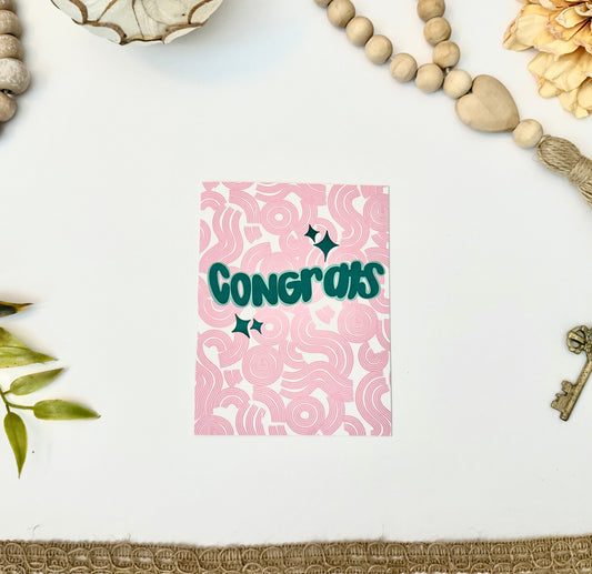 Pink & Teal Congrats Card | Bold Retro A2 Congratulations Greeting Card