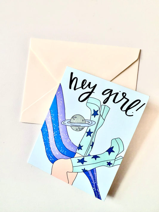 “Hey Girl” Encouragement A2 Greeting Card – Cute Friendship Card with Envelope