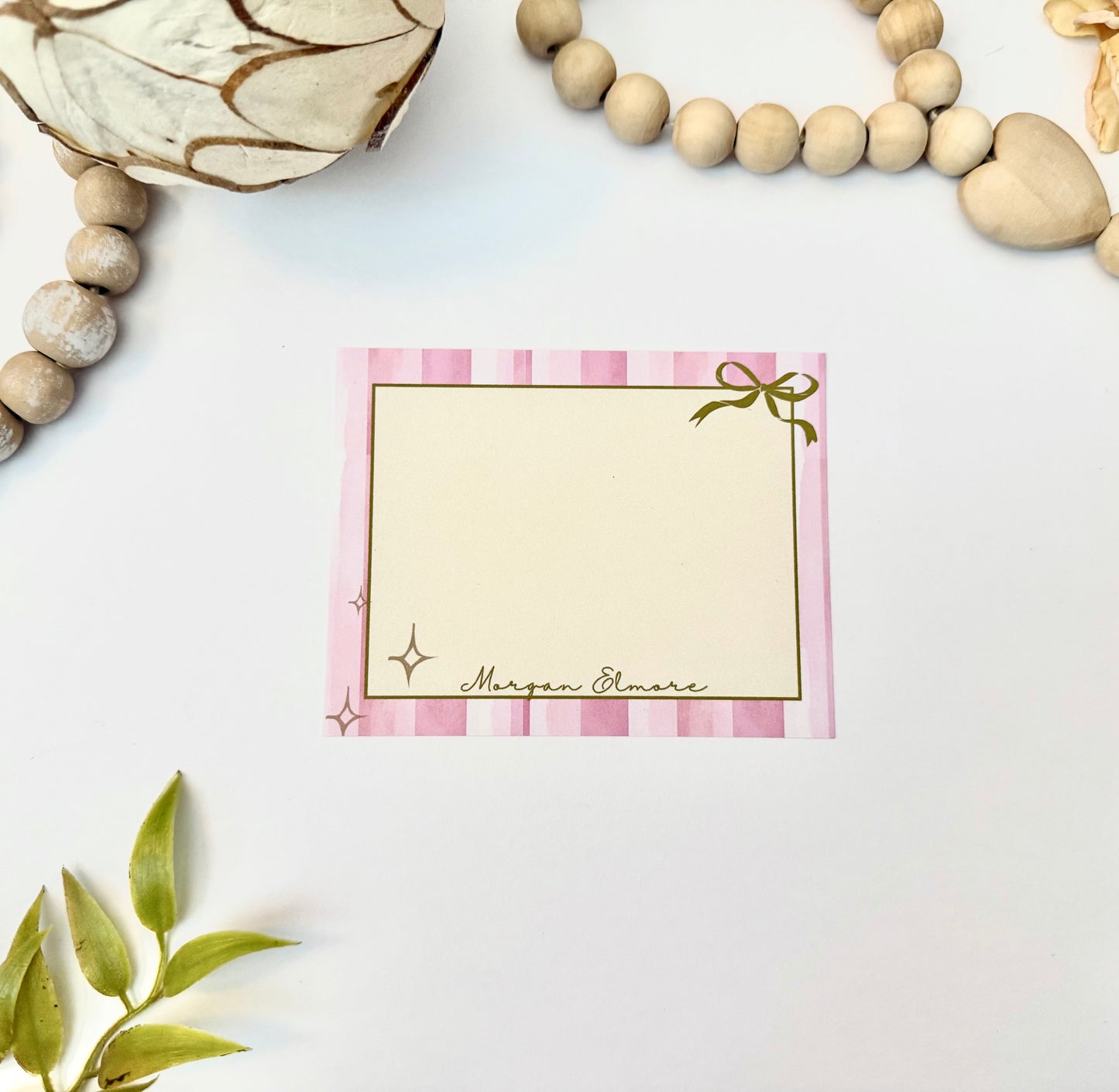 Custom Pink & Gold Stripe Personalized Stationery | Elegant Blank Note Sheets