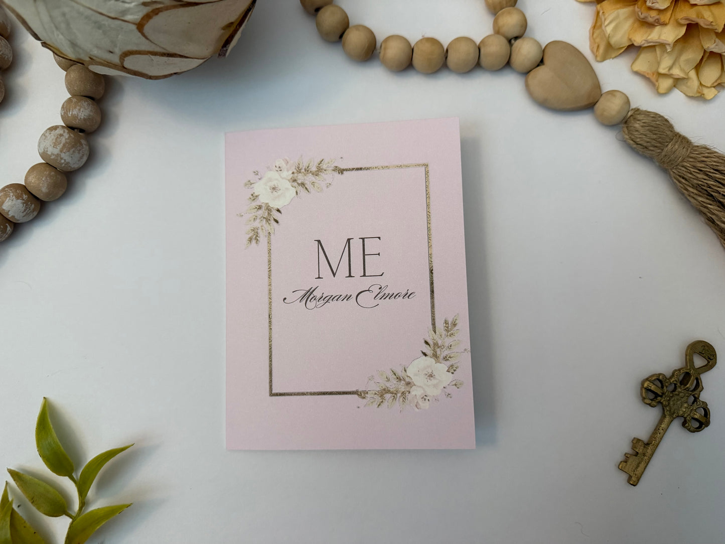 Personalized Floral Frame Card Set | Elegant Custom A2 Stationery with Name (15–50 Cards)