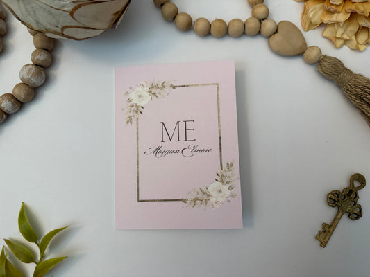 Personalized Floral Frame Card Set | Elegant Custom A2 Stationery with Name (15–50 Cards)