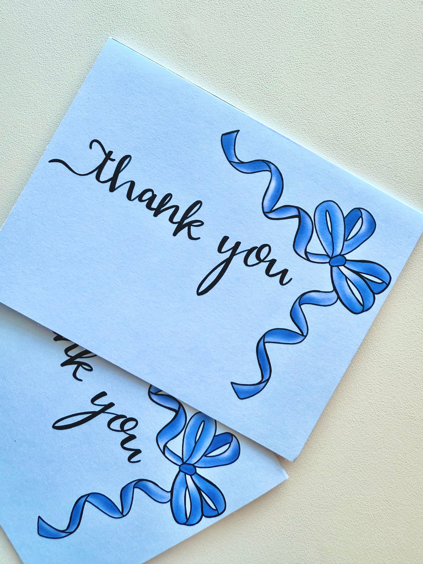 Blue Bow Thank You Card | Elegant A2 Blank Thank You Greeting Card with Envelope