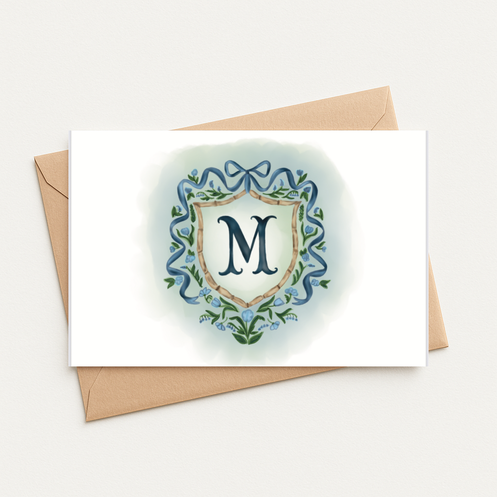 Personalized Watercolor Crest Cards – Custom Monogram Stationery with Envelopes