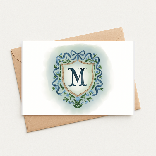Personalized Watercolor Crest Cards – Custom Monogram Stationery with Envelopes
