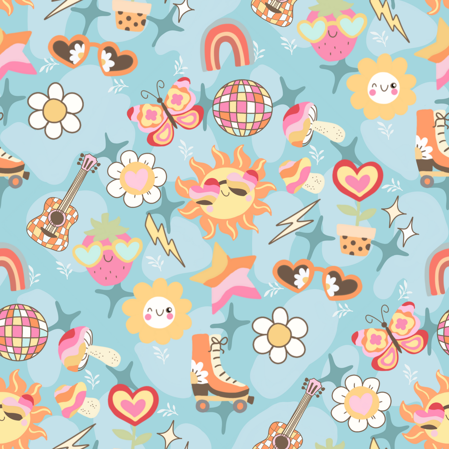 Groovy Retro Seamless Pattern PNG | 70s Summer Disco Digital Seamless Design PNG