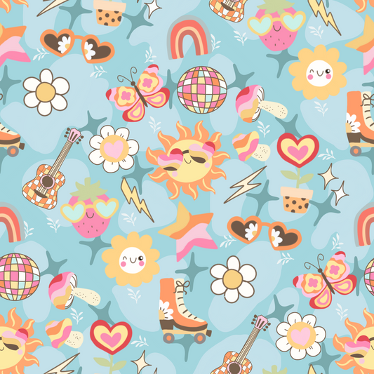 Groovy Retro Seamless Pattern PNG | 70s Summer Disco Digital Seamless Design PNG